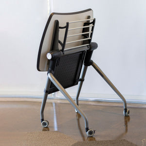 Compact flip top desk in flipped position and blue student task chair