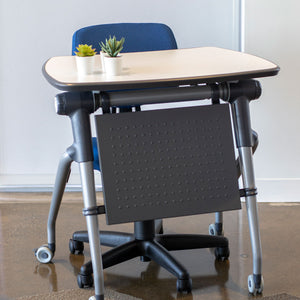 Compact flip top desk and blue student task chair