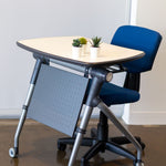 Load image into Gallery viewer, Compact flip top desk and blue student task chair

