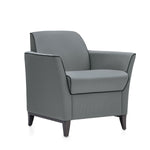 Load image into Gallery viewer, Global Camino lounge chair in grey with black contrast piping and black wooden legs
