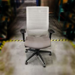 Global Loover task chair in beige fabric and back with black base and arms
