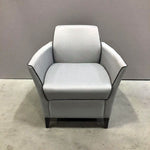 Load image into Gallery viewer, Global Camino lounge chair in grey with black contrast piping and black wooden legs
