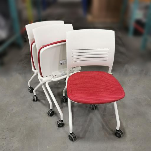 KI Strive armless nesting  chairs white frame and red fabric