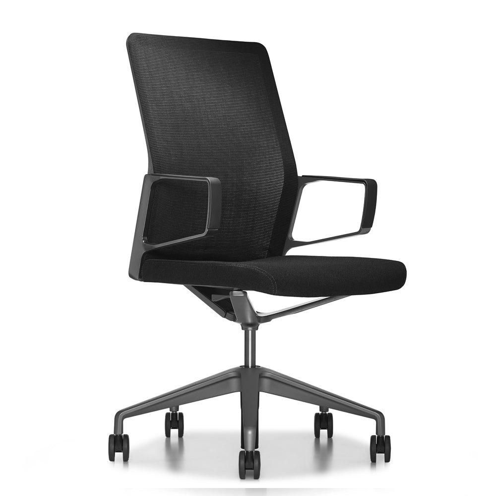 Front side view of black Keilhauer Aesync meeting room chair