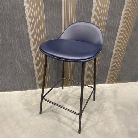 Allermuir Kin Counter stool in navy upholstery and 4-leg black tubular steel with footrest