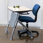 Load image into Gallery viewer, Side view of flip top table with chair nestled in beneath table.
