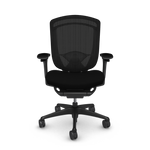 Load image into Gallery viewer, Front view of Nuova work chair shown in black mesh back and black fabric seat.
