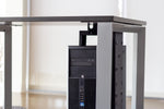 Load image into Gallery viewer, Side view of an adjustable CPU holder that is mounted under a desk and is holding a CPU.
