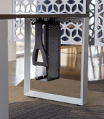 Load image into Gallery viewer, Side view of adjustable CPU holder shown mounted under desk.
