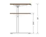 Load image into Gallery viewer, Sit stand laminate desk. Diagram showing height range from 24.4 to 50 inches.
