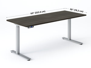 Sit stand desk with Grey Dusk laminate top showing 60" x 30" dimensions.